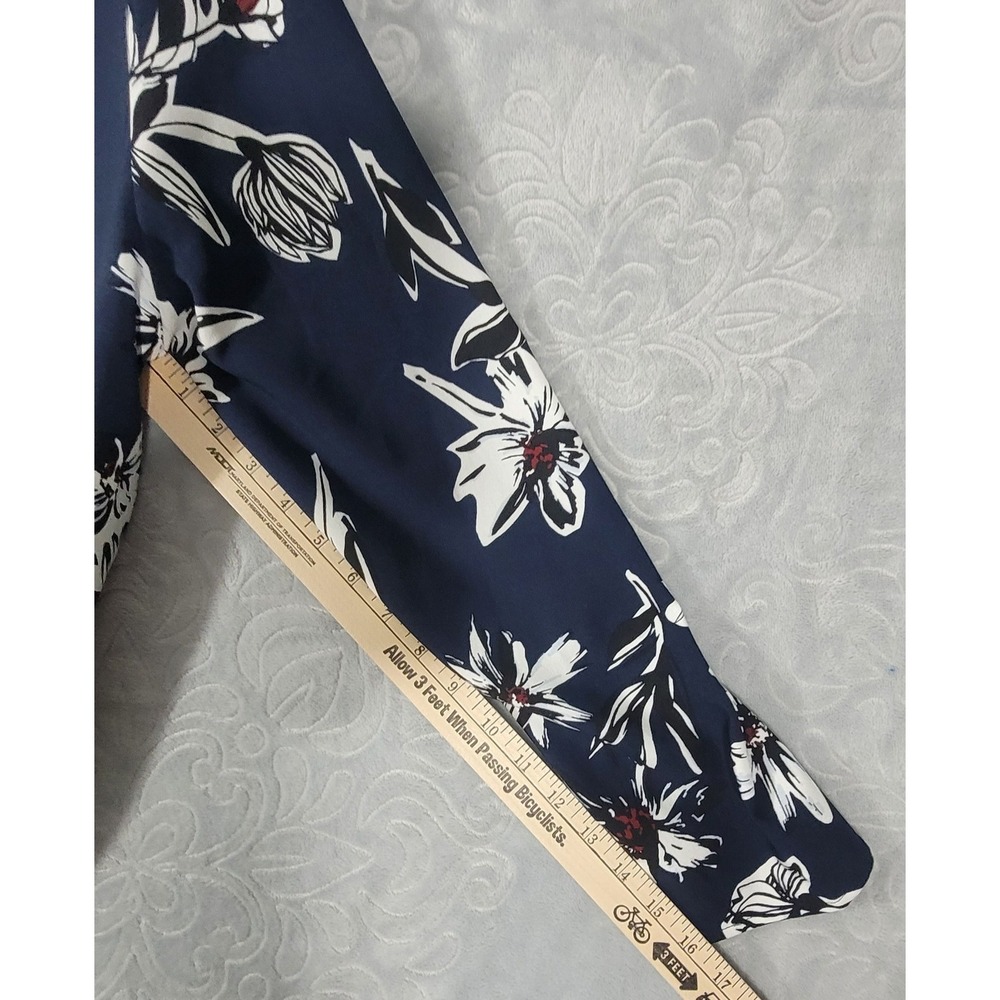 HALOGEN Women Size L Navy Blue Floral Crew Neck Long Sleeve Dress - Picture 9 of 11